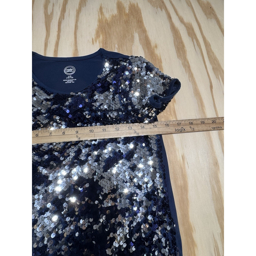 Sequined Dress Navy Blue Wonder Nation Girls Large (10/12)