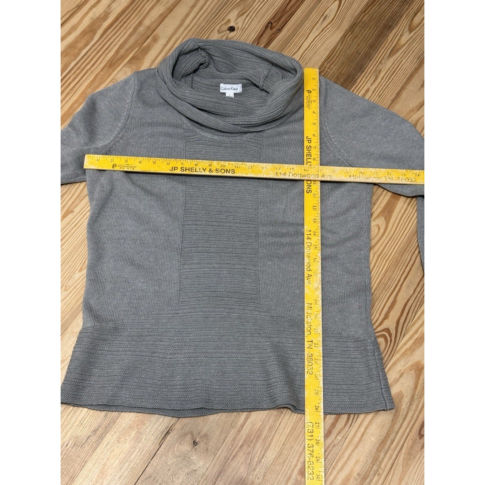 Calvin Klein Gray Cowl Neck Sweater Ribbed Cotton Blend Women’s Size Large