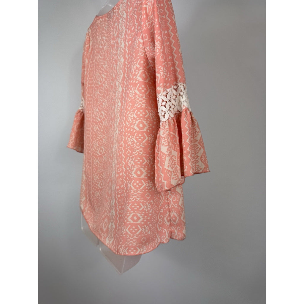 Rue 21 Women's Size S Sheer Peach And Ivory 3/4 Sleeve Blouse Boho Style