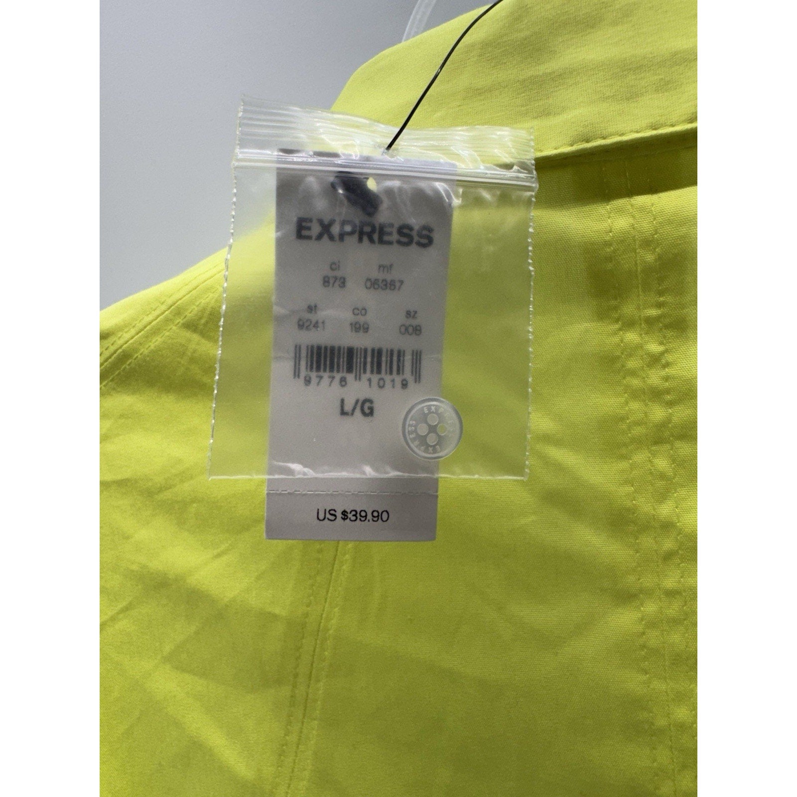 Express Yellow Sheer Hidden Button Down Shirt Short Sleeve Women’s Size L NWT