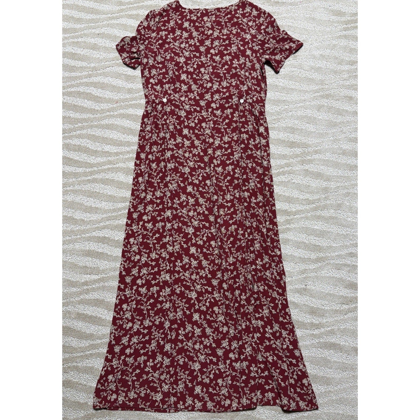 Eddie Bauer Vintage 1990s Floral Rayon Dress M Tall Cottagecore Prairie Daisy