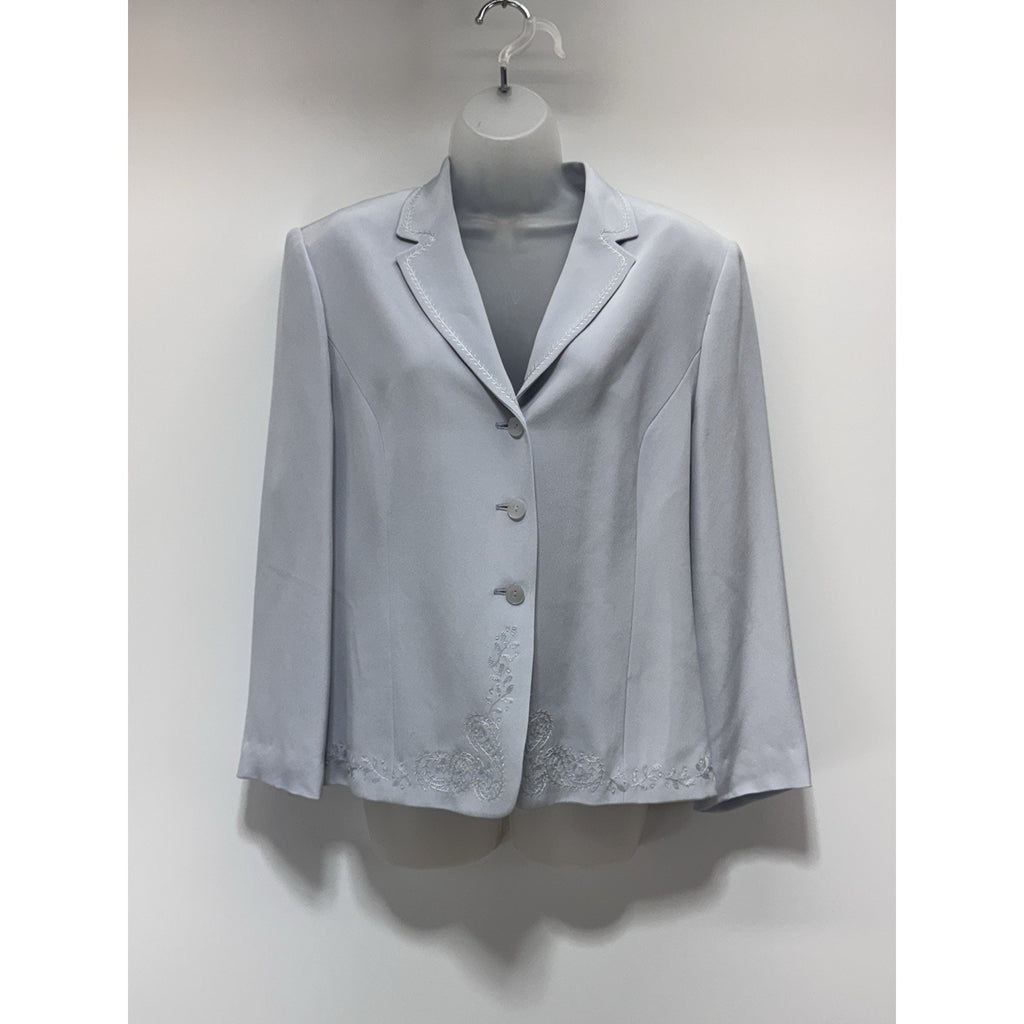 Talbots Pure Silk Blue Blazer Jacket Business Elegant Embroidered Women’s Size12
