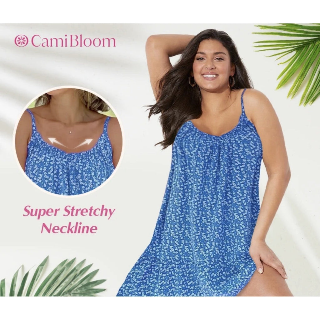 CamiBloom Blue Floral Cami Sundress 3XL Womens Sleeveless Spaghetti Strap Dress