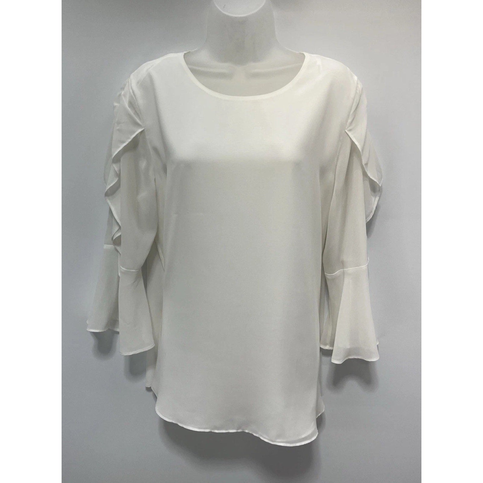 Calvin Klein White Ruffle Sleeve Lined Blouse EUC Size Large