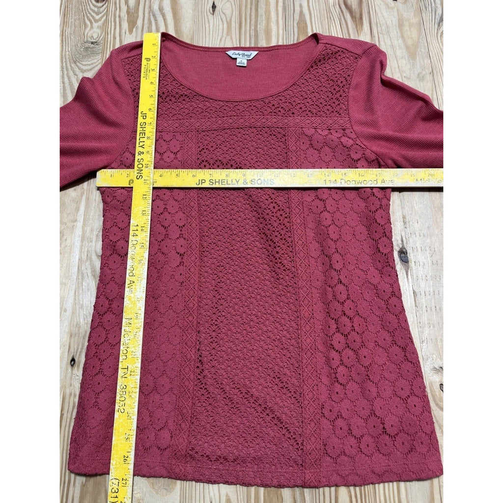 Lucky Brand Coral Lace Shirt Waffle Knit Long Sleeve Size Large