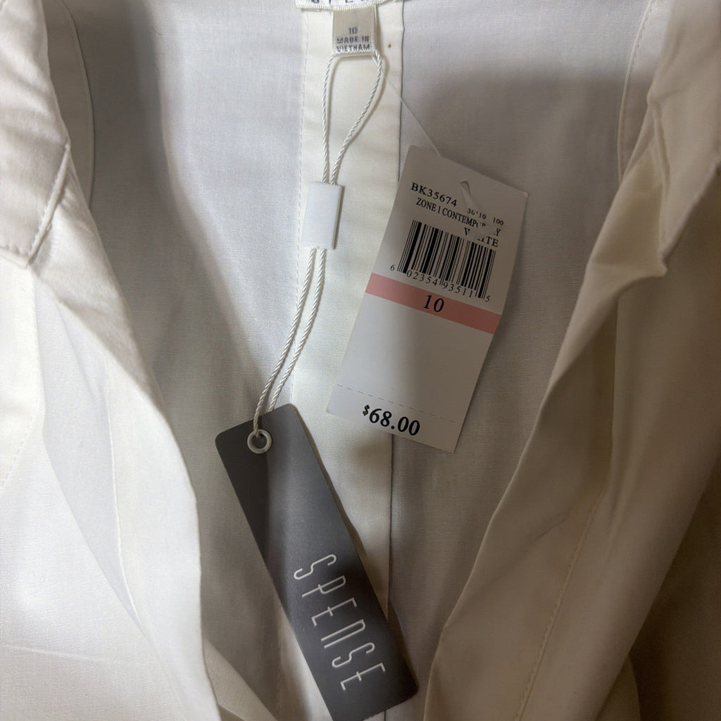 SPENSE White Button Down Sleveless Cotton Shirt Dress Pockets Stretch Sz 10 NWT