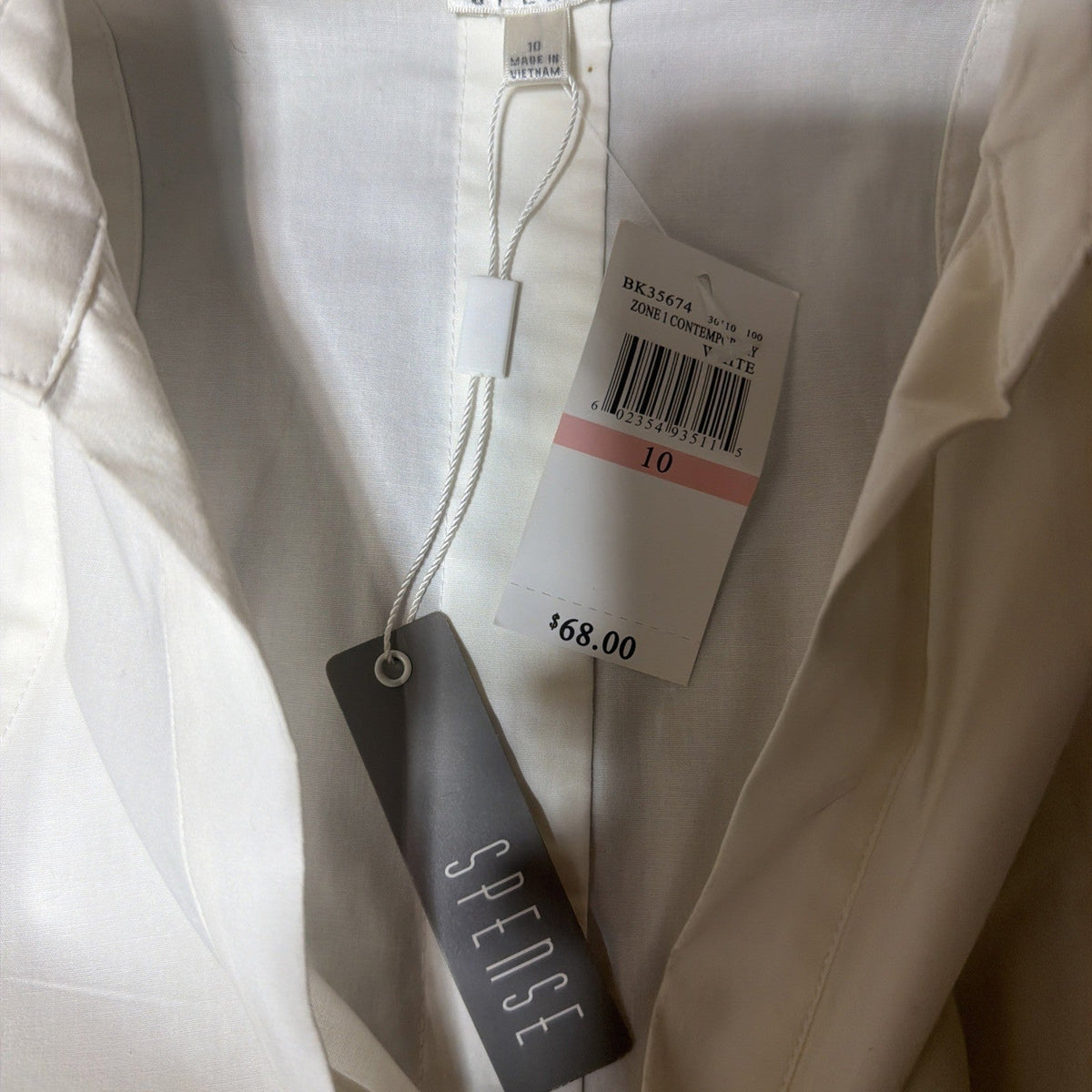 SPENSE White Button Down Sleveless Cotton Shirt Dress Pockets Stretch Sz 10 NWT