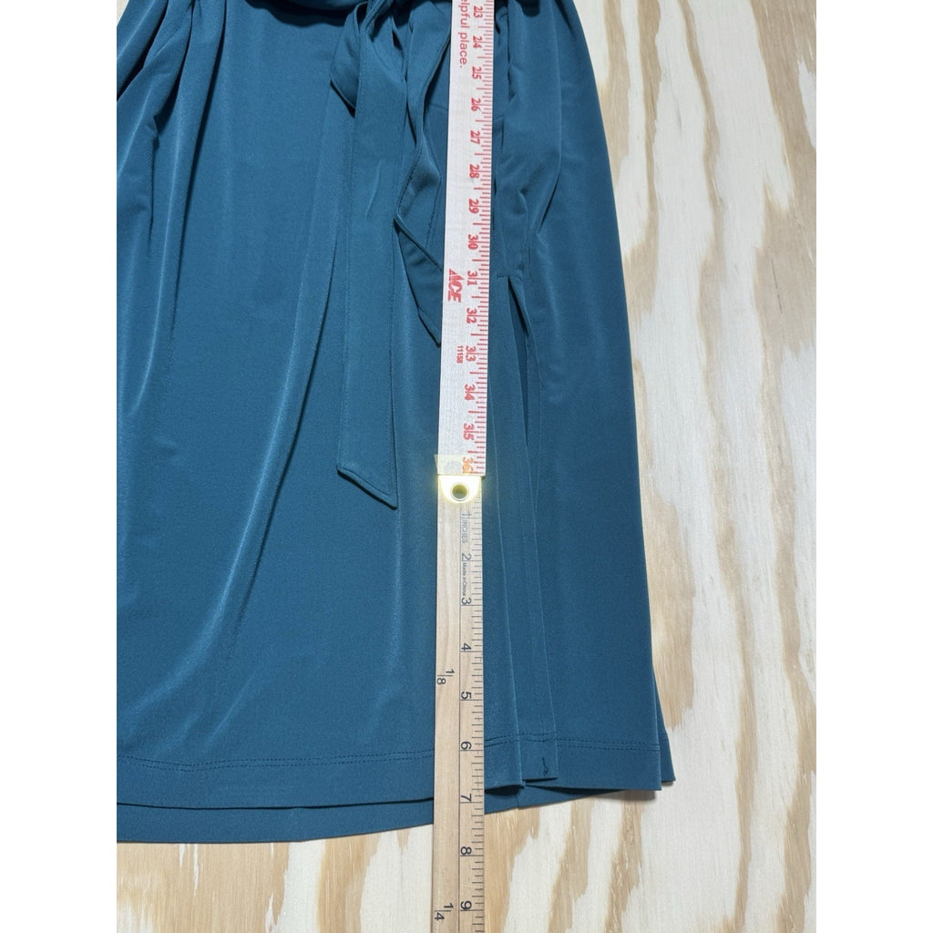 Lane Bryant Dress 14/16 Teal Belted Midi Short Sleeve Casual Career Flowy NWT