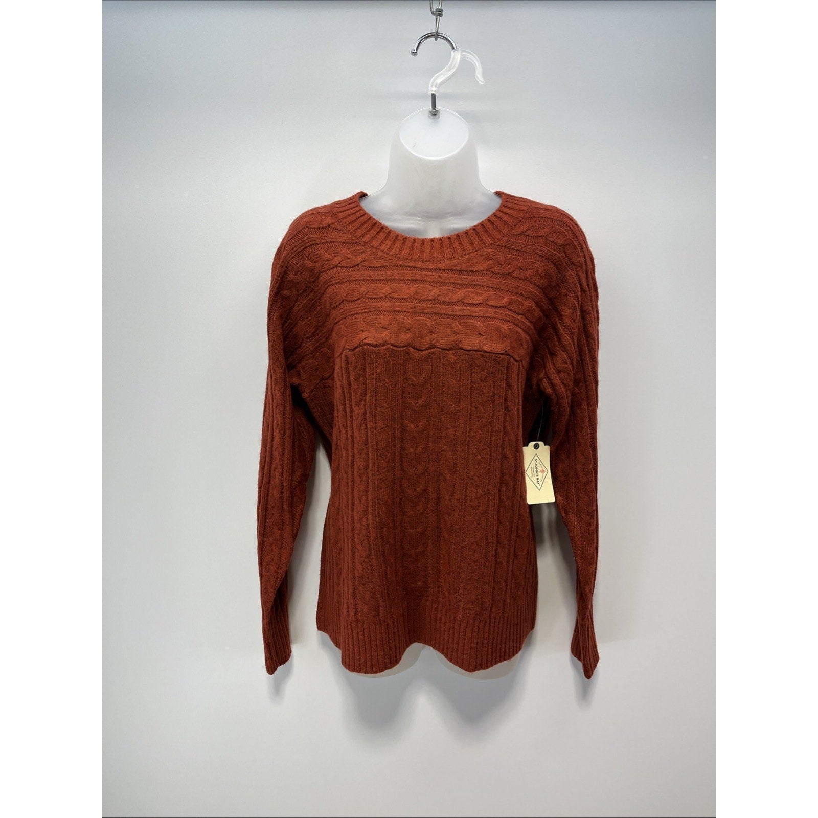 Womens St Johns Bay Classic Cable Knit Sweater Rustic Brick Size Large NWT!