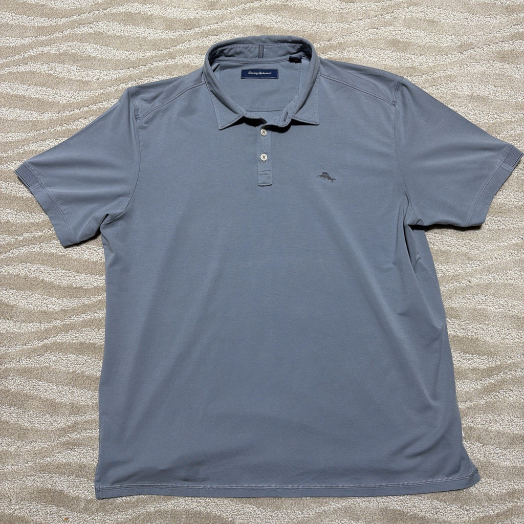 Tommy Bahama Men's Polo XXL Blue Gray Marlin Logo Short Sleleve Golf Shirt