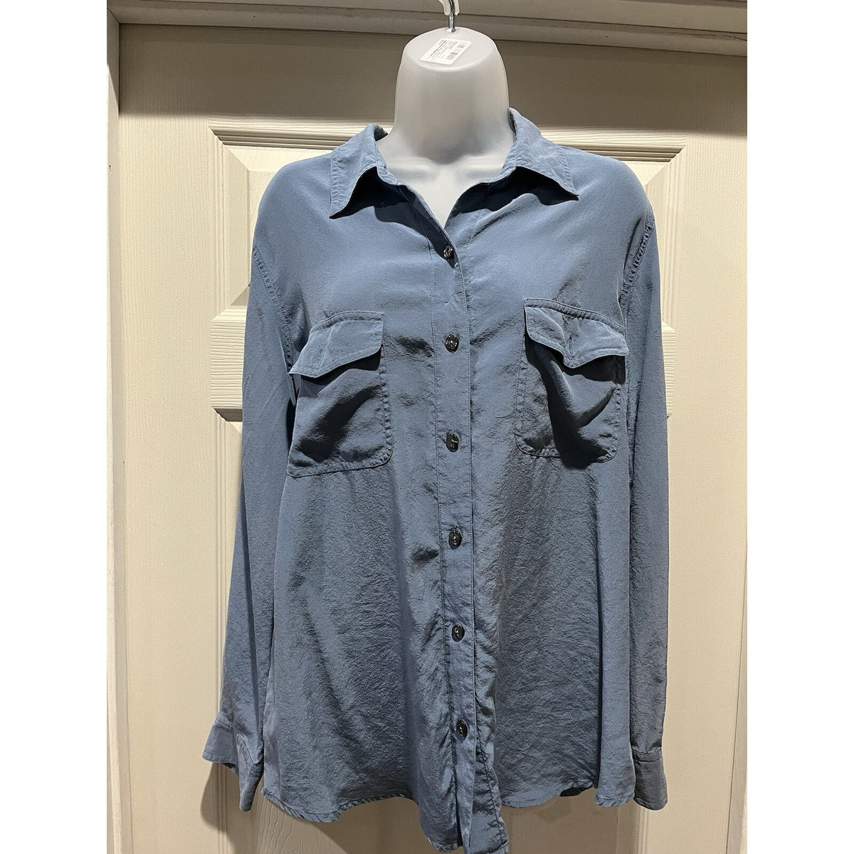 Sag Harbor Shirt Size 14 Blue Faux Suede Long-Sleeve Button-Up Shacket