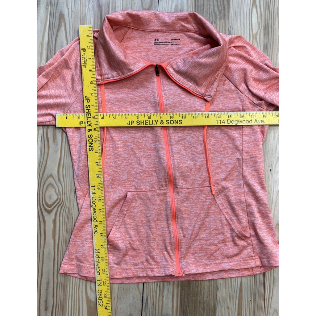 Under Armour Women Activewear Full Zip Jacket M Orange HeatGear Loose Mock Neck