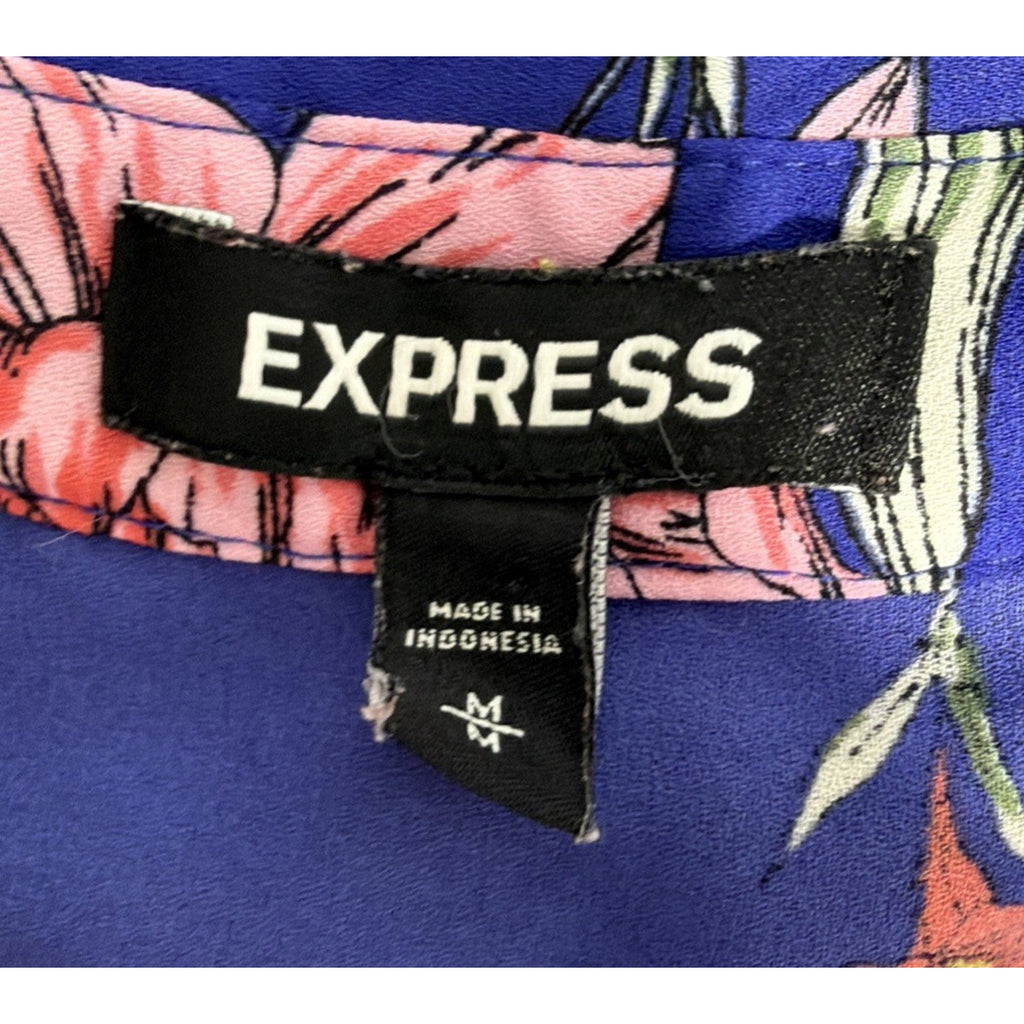Express Women's Blue Floral Zip Front Blouse Size M Medium Spring Summer Top