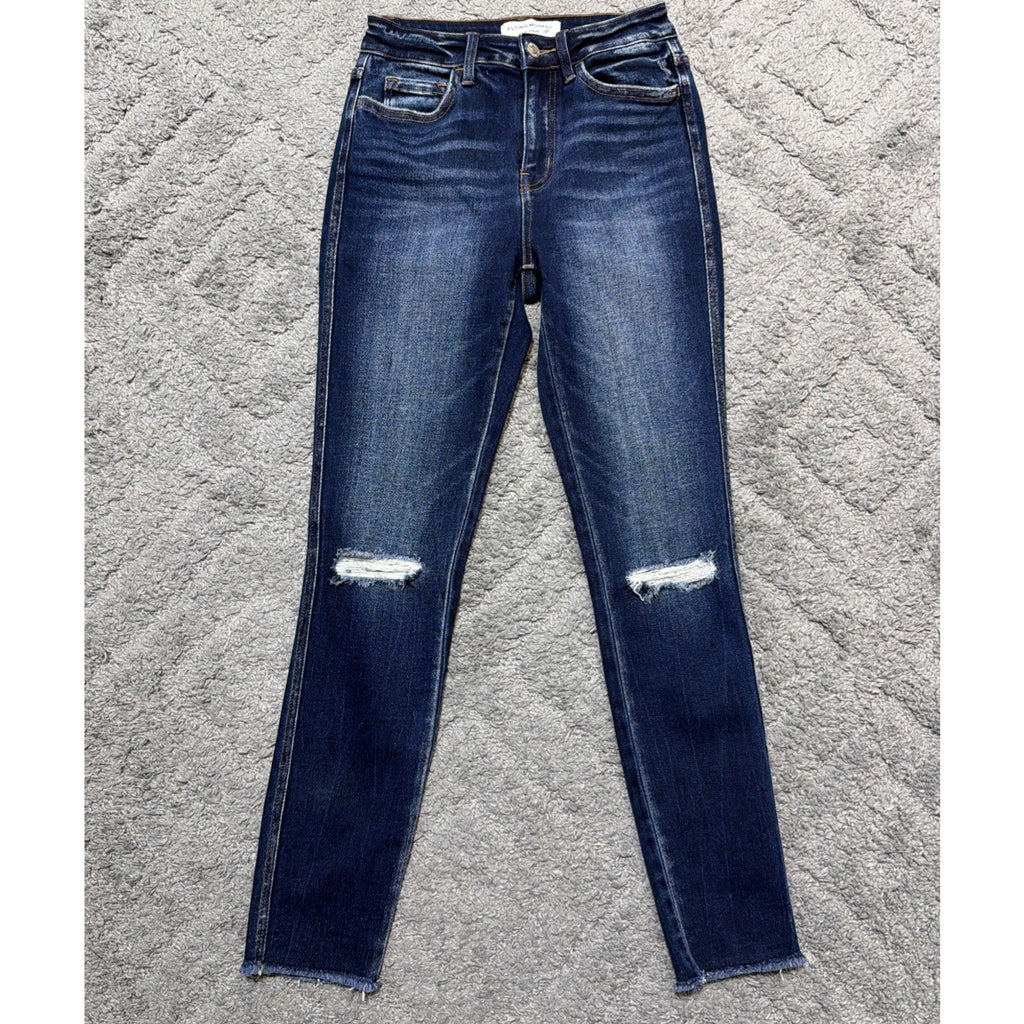 Flying Monkey High Rise Ankle Skinny Jeans Womens 25 Blue Distressed Stretch