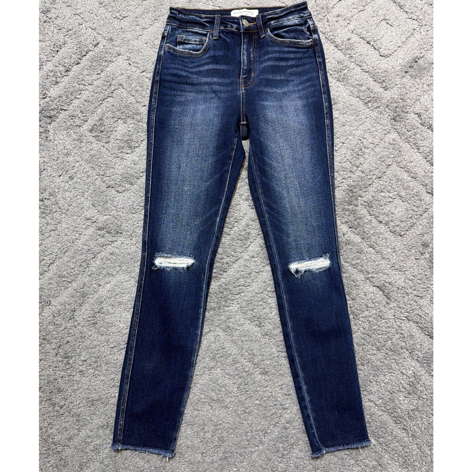 Flying Monkey High Rise Ankle Skinny Jeans Womens 25 Blue Distressed Stretch