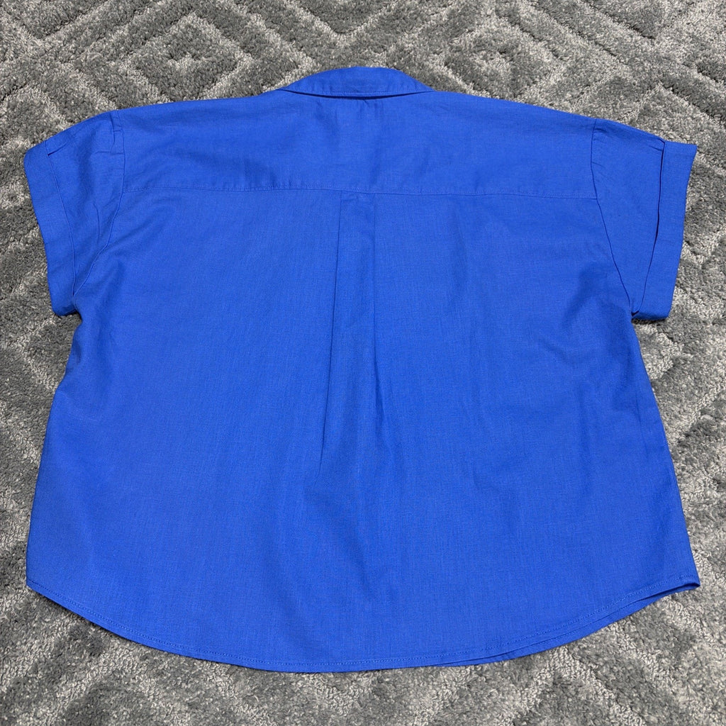 J Crew Women’s Blue Short Sleeve Cotton Linen Blend Shirt XL Beach Office New