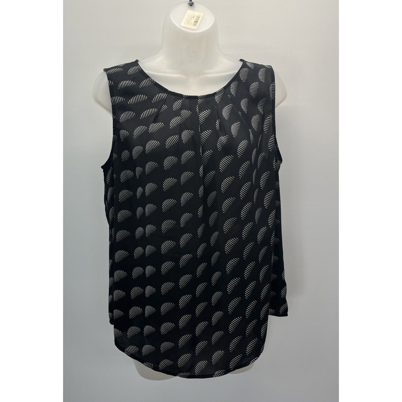 Worthington Pleated Boat Neck Tank Size L Black White Geo