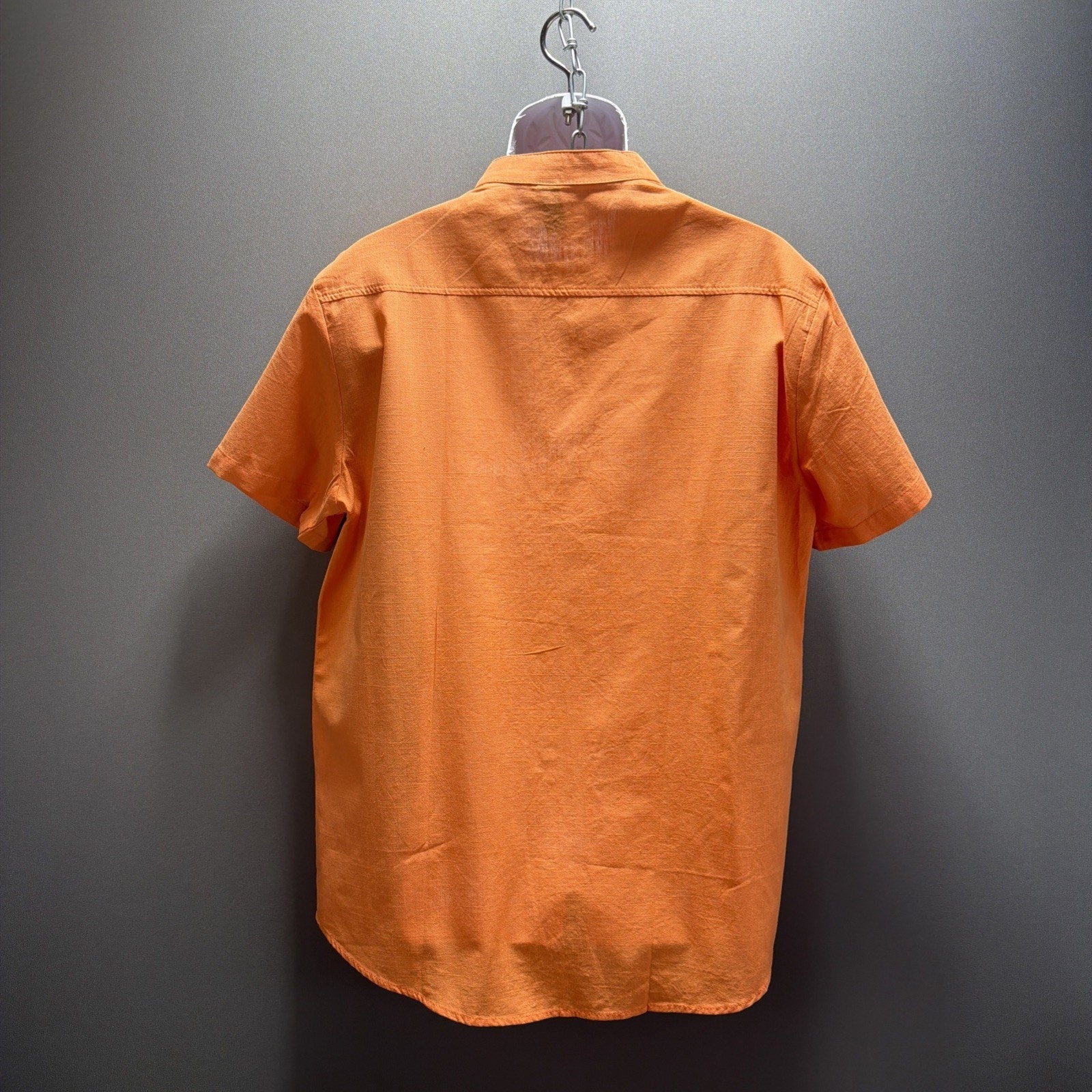 Ouku Mens Orange Cotton Linen Button Down Shirt Size Large