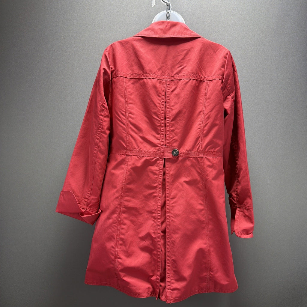 Eddie Bauer S Coral Pink Cotton Nylon Button Trench Midi Rain Coat Jacket