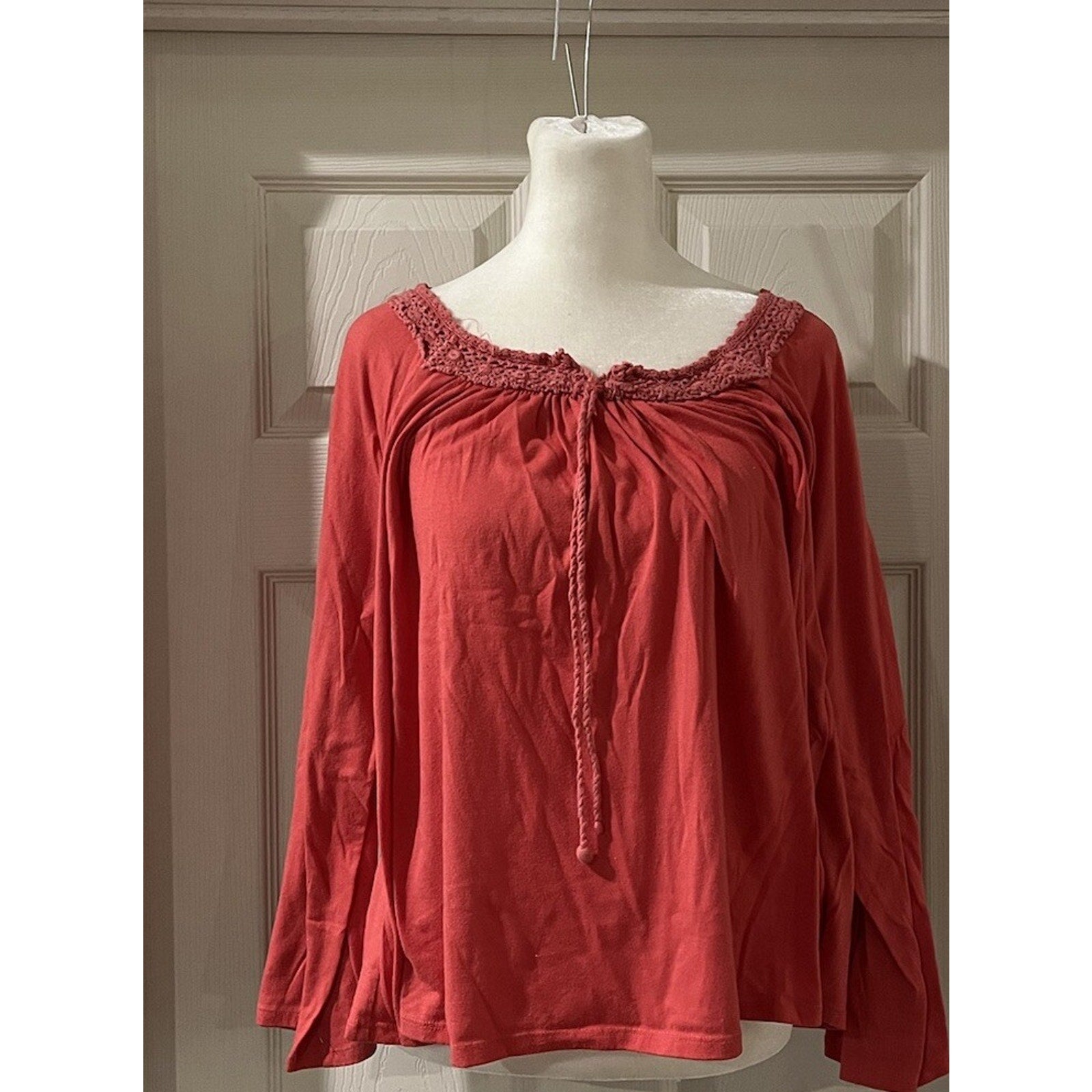 Wrangler Retro Western - M Bell Sleeve Ranch Blouse Top Cowgirl Coral Color