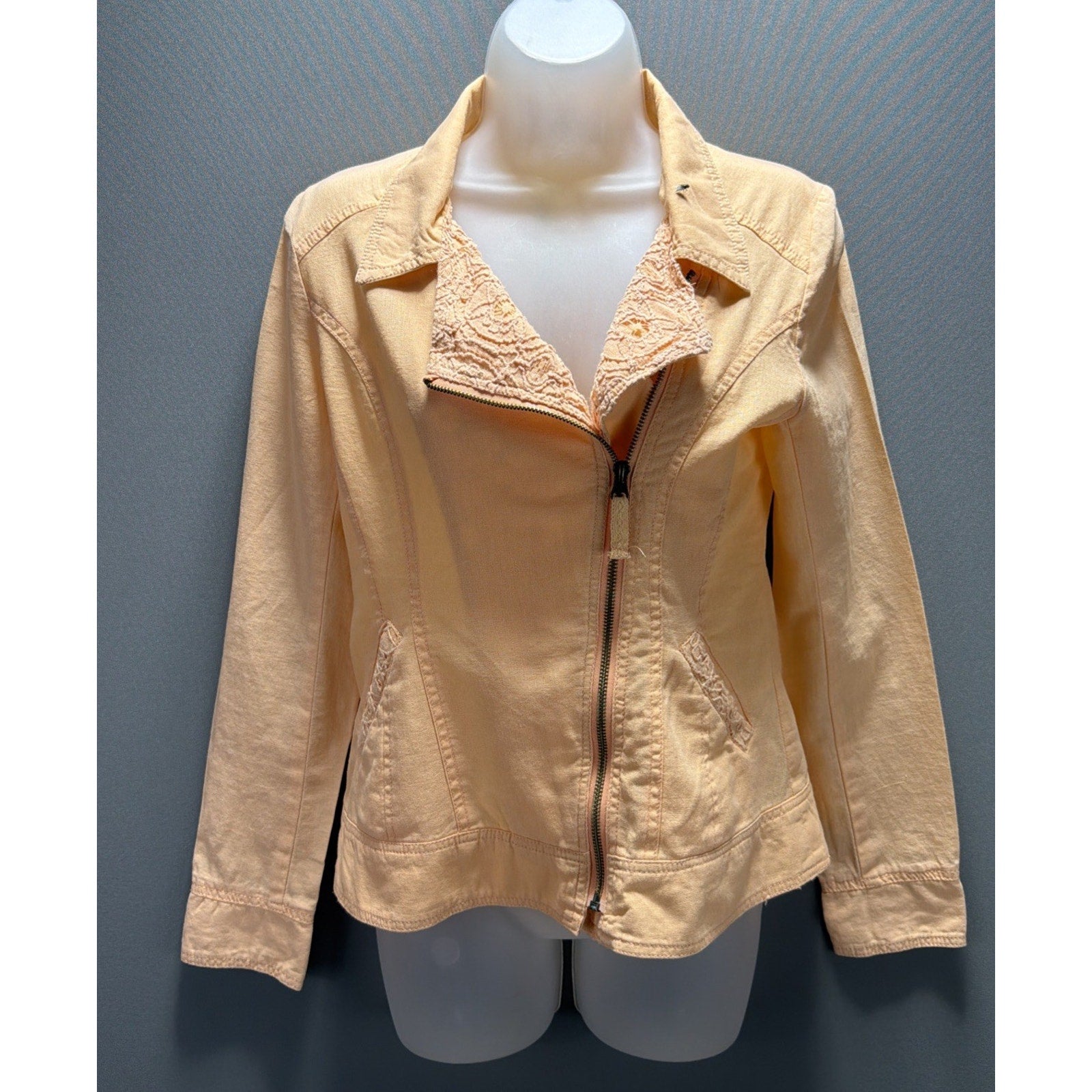 Maurices Jacket Linen/Cotton Peach Biker Style Pockets Long Sleeve Sz S NWT