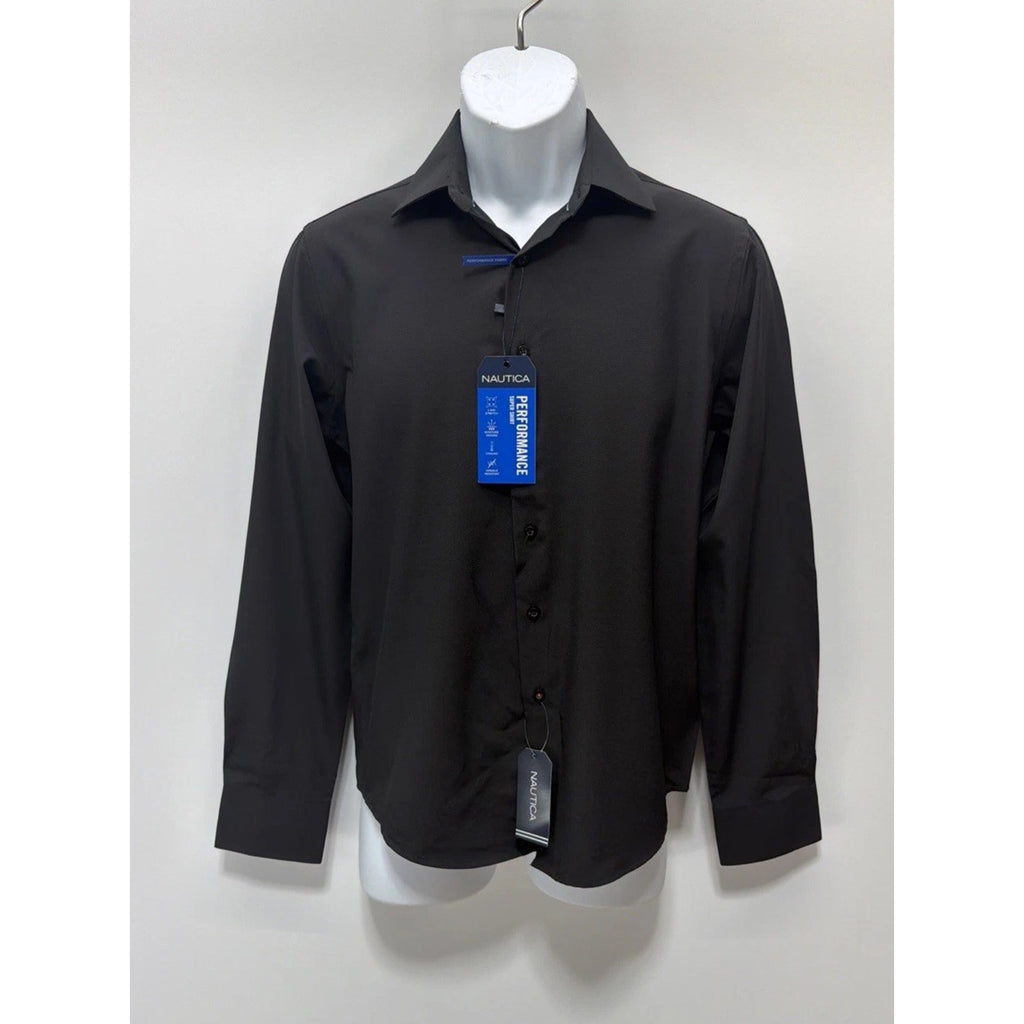 Nautica Slim Fit Performance Super Shirt Mens S 14-14.5 32/33 Black NEW