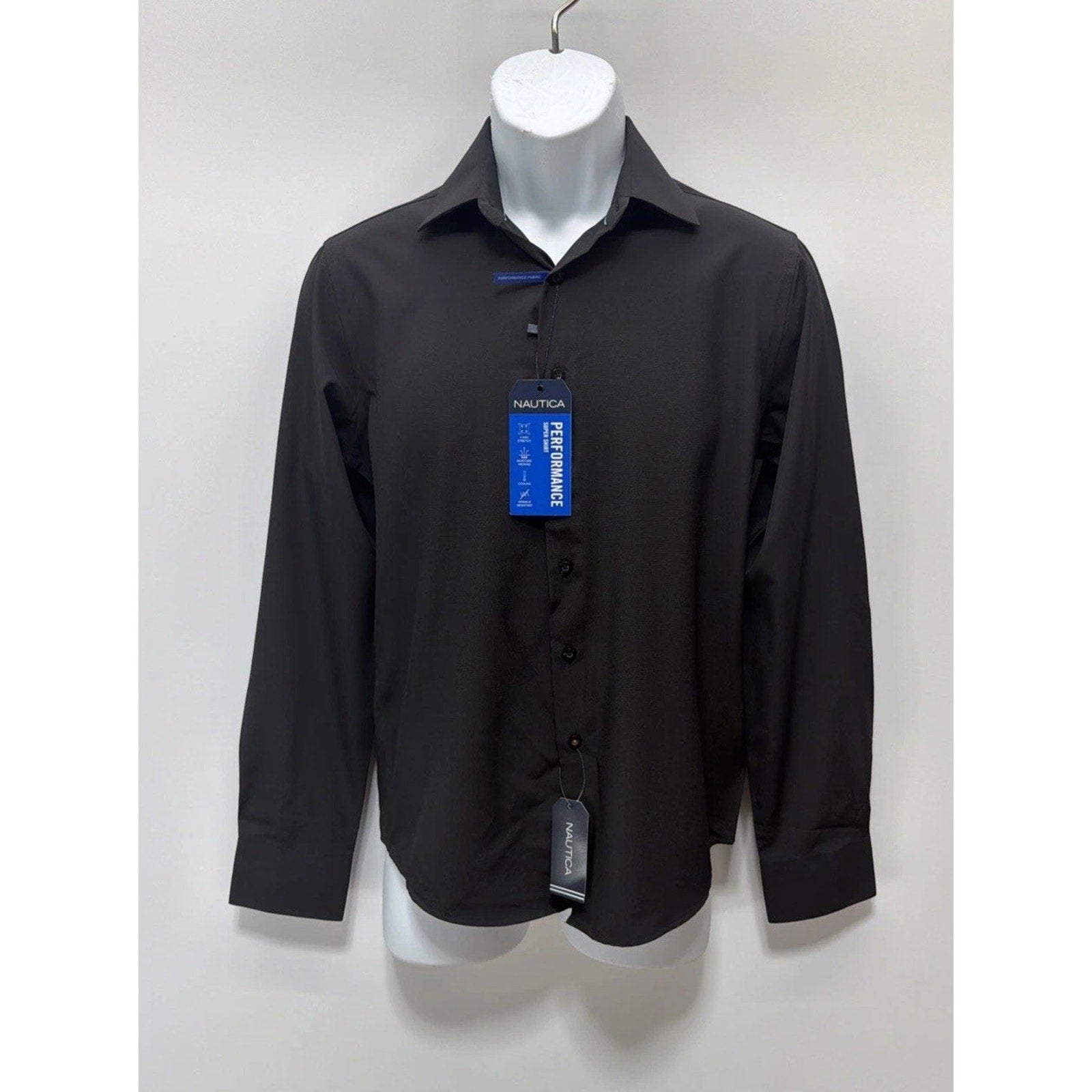 Nautica Slim Fit Performance Super Shirt Mens S 14-14.5 32/33 Black NEW