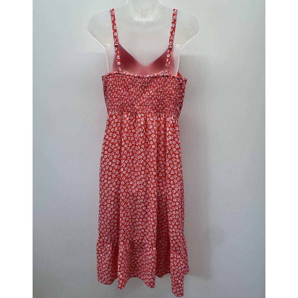 Old Navy Women's Red White Floral Print Fit Flare Midi Sundress Size S NEW