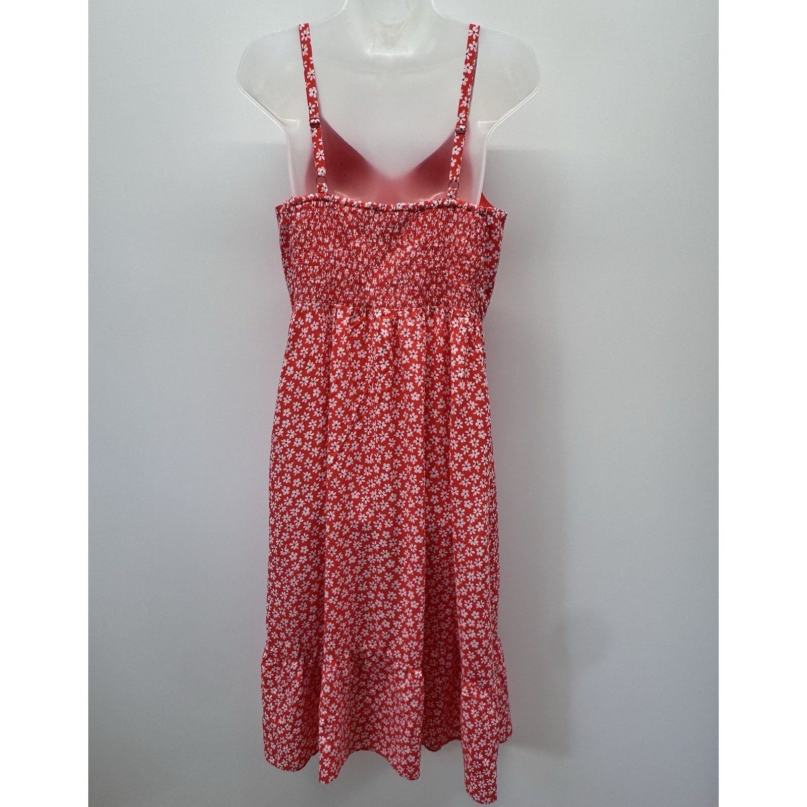 Old Navy Women's Red White Floral Print Fit Flare Midi Sundress Size S NEW