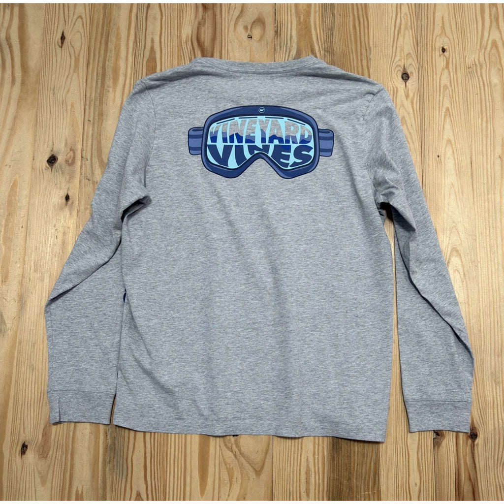 Vineyard Vines Ski Goggle Long Sleeve T Shirt Gray Youth Size Large