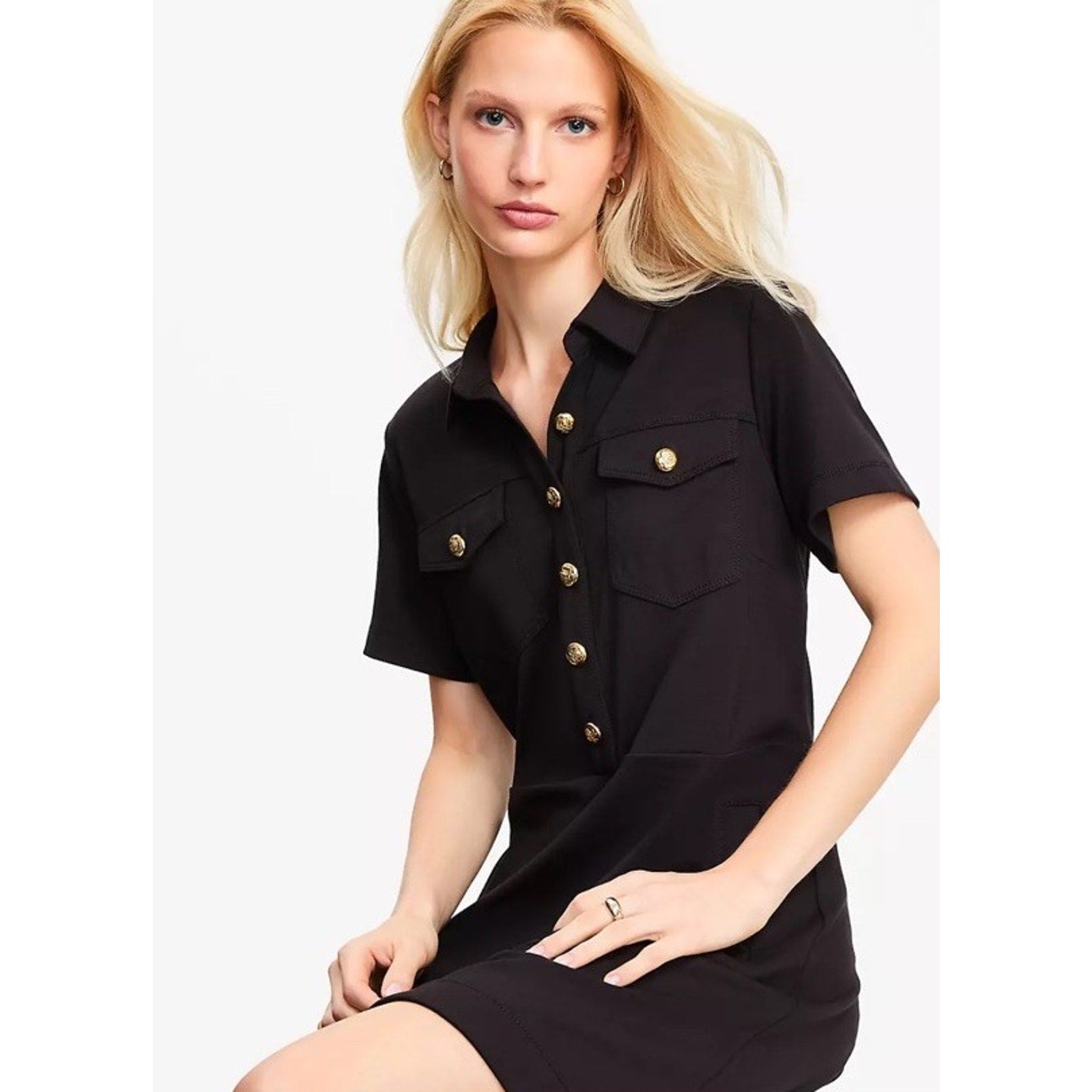 Ann Taylor LOFT Ponte Pocket Mini Dress Black Short Sleeve Size 6 Tall New
