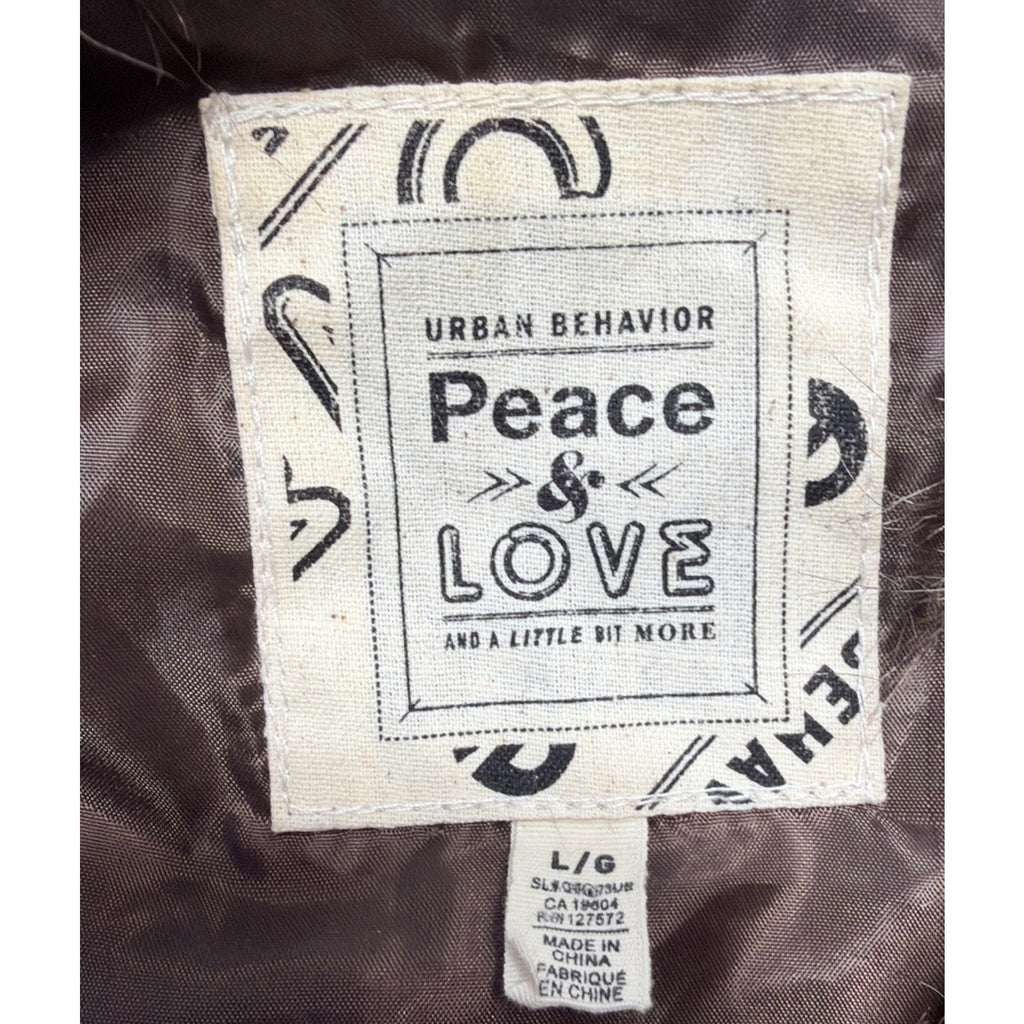 Urban Behavior Peace & Love Size L Brown Lined Faux Fur Vest Pockets