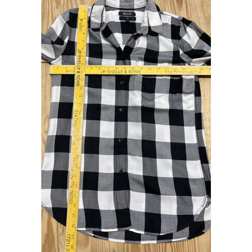 Madewell Women's Button Down Plaid Shirt Size XS Black /White Slim Fit