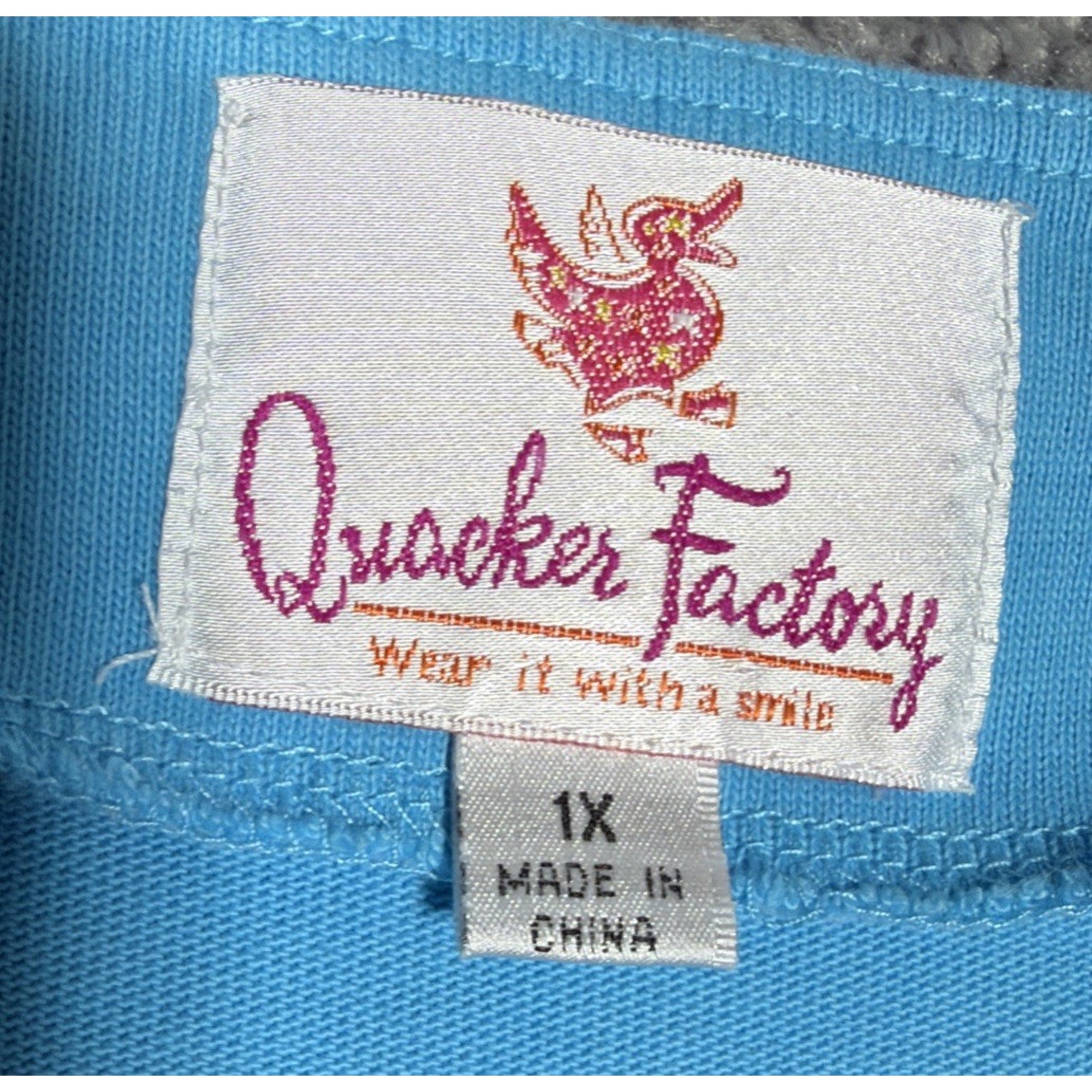 Quacker Factory Plus Size 1X Blue Martini Embellished V-Neck 3/4 Sleeve Sweater