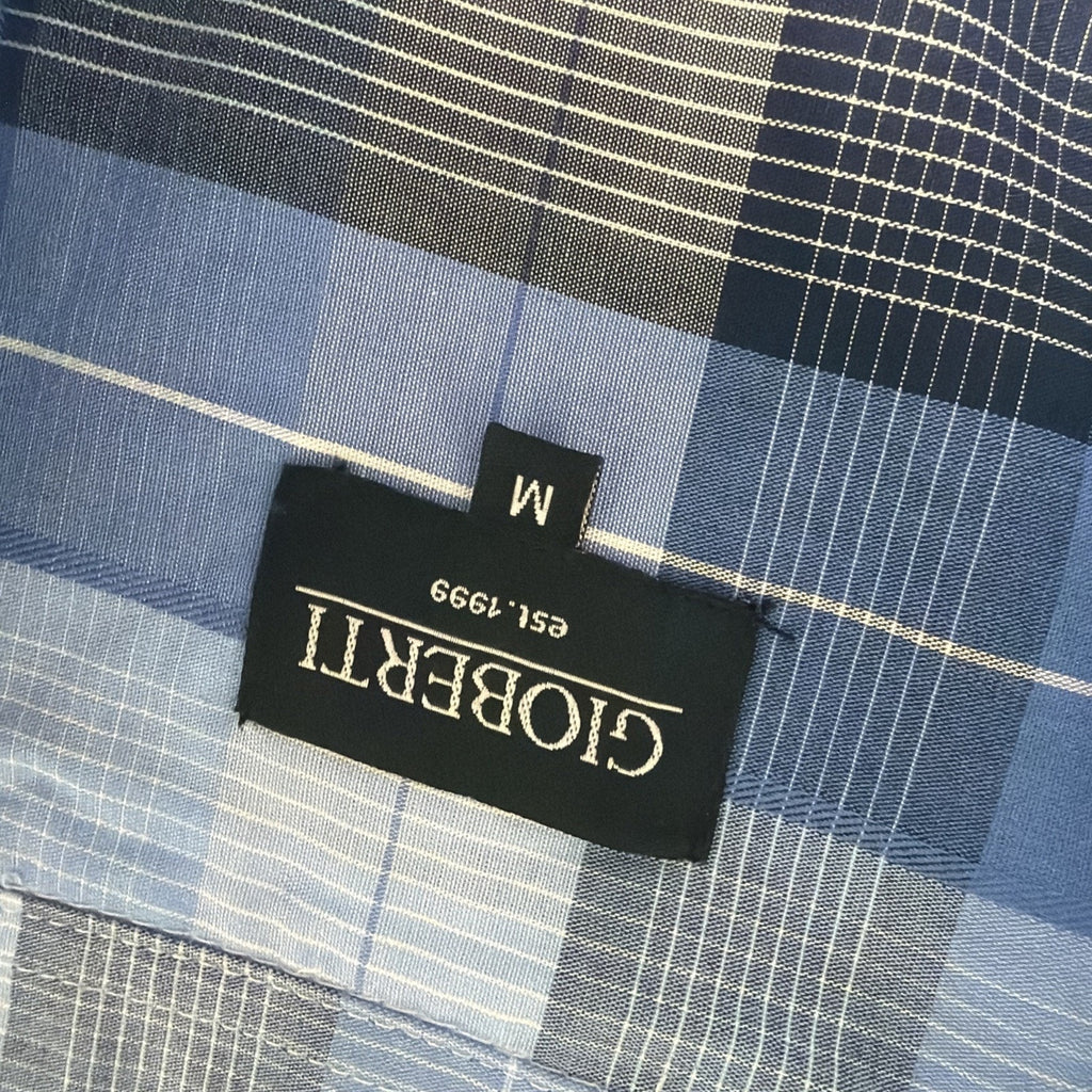 New Gioberti Blue Plaid Short Sleeve Button Down Shirt Mens M Preppy Casual