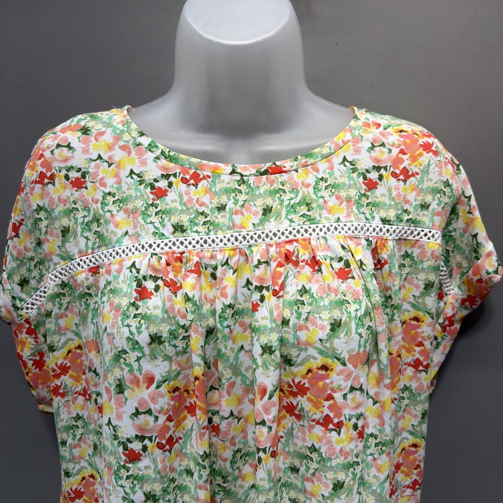 Loft Women Sleeveless Buttercup Floral Pleated Mixed Media Top White M