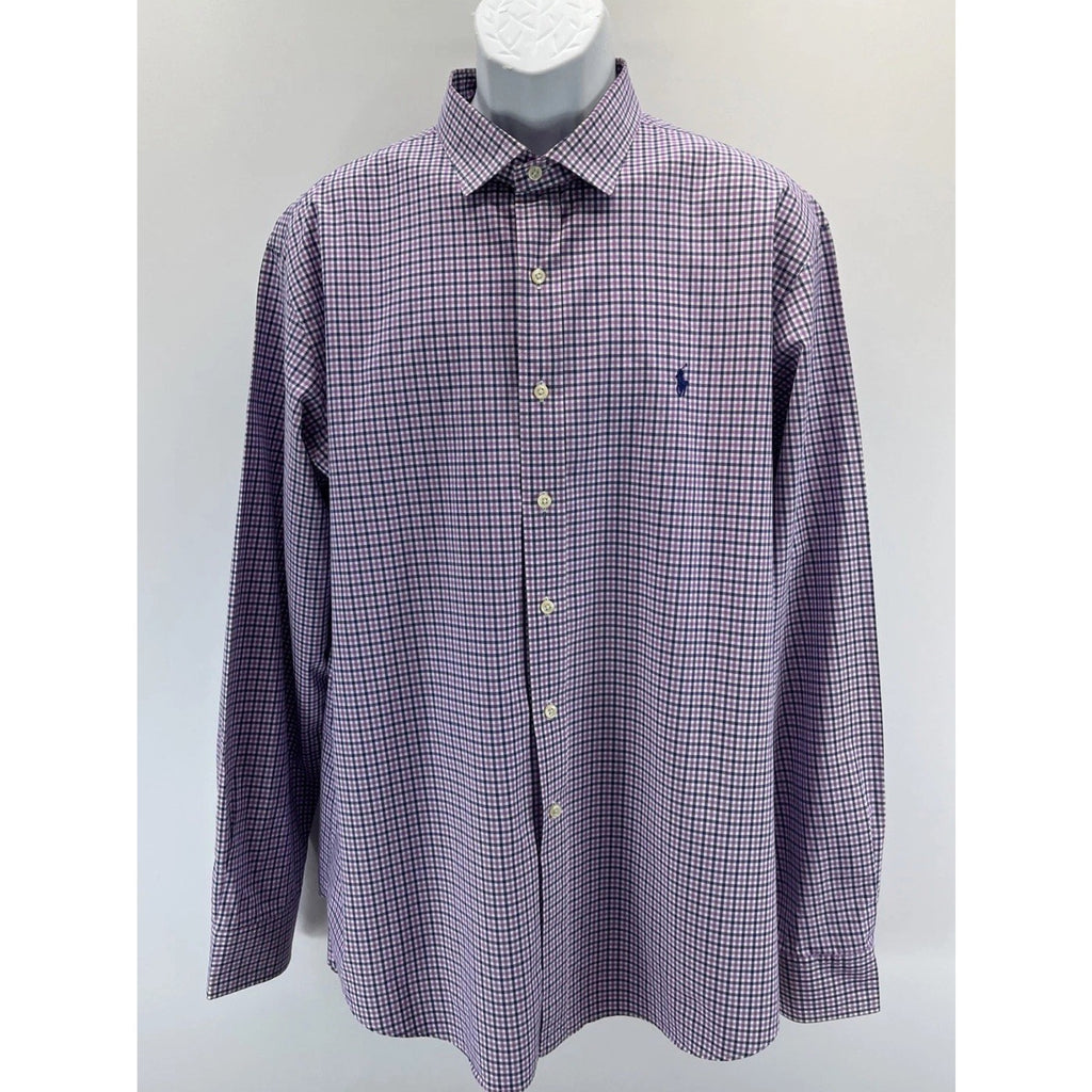 Polo Ralph Lauren Shirt Mens XXL Purple Gingham Check Long Sleeve Pony Button Up