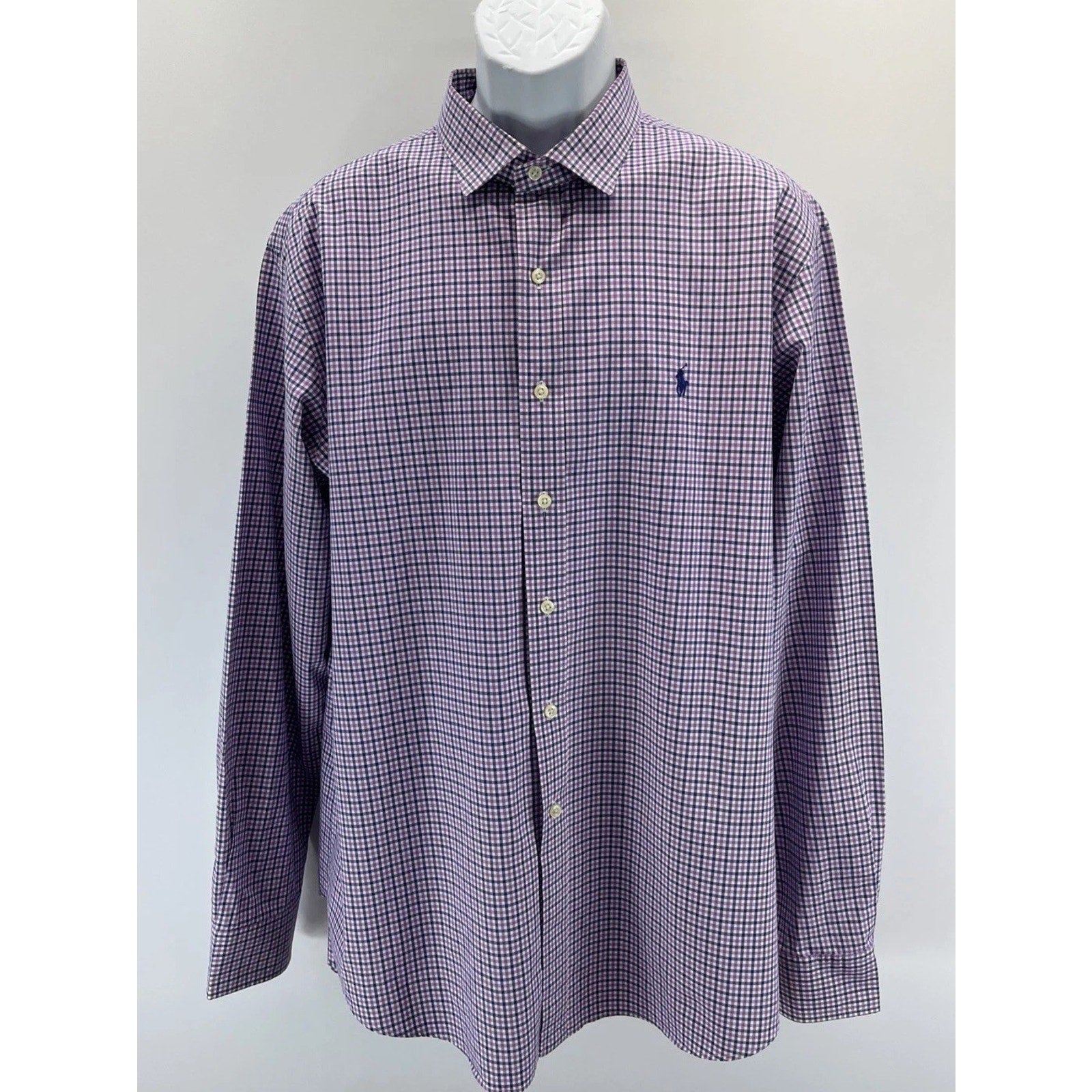 Polo Ralph Lauren Shirt Mens XXL Purple Gingham Check Long Sleeve Pony Button Up