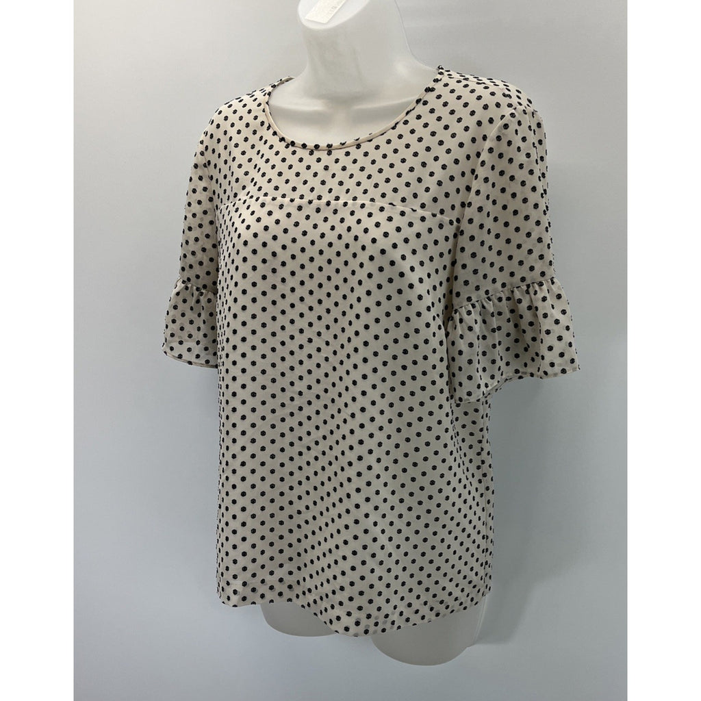 Classic J. Crew Short Sleeve Lined Blouse Size M Ivory White Flutter Sleeve