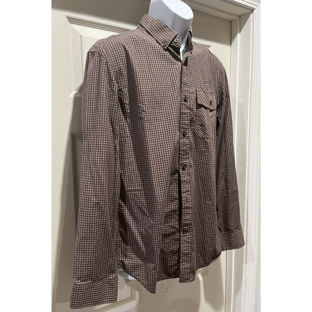 Banana Republic 90s Button Down Flannel Shirt Brown Blue Check Plaid Medium