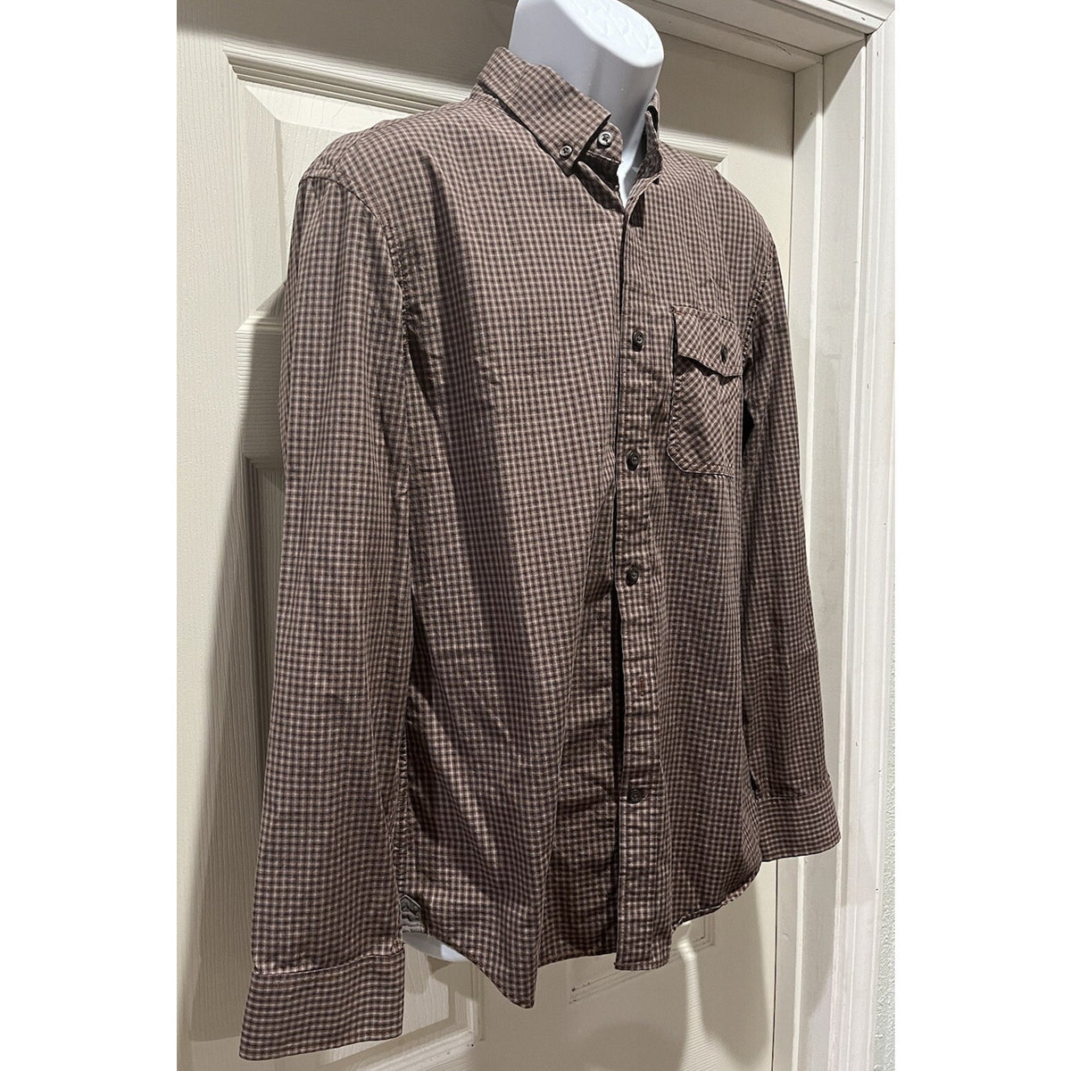 Banana Republic 90s Button Down Flannel Shirt Brown Blue Check Plaid Medium