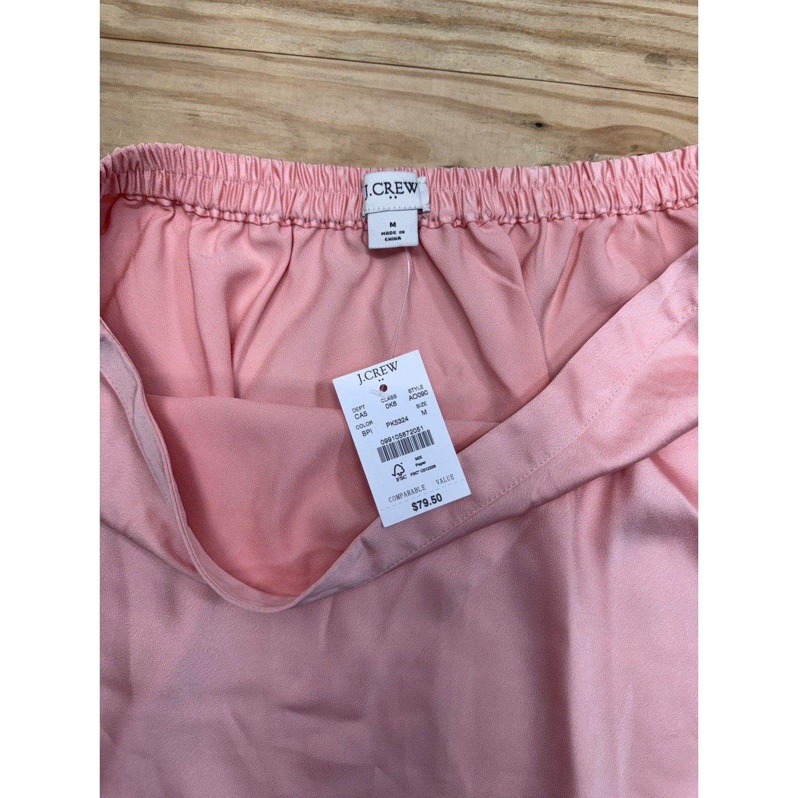 J. Crew Coral Pink Pull On Slip Skirt Midi Satin Polyester Women’s Size M NWT