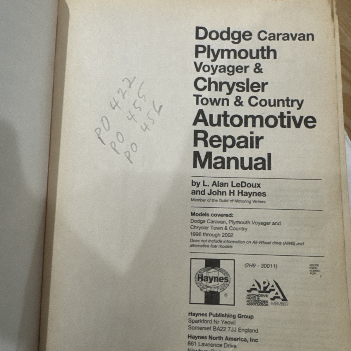 Haynes 30011 Manual 1996-2002 Dodge Caravan Plymouth Voyage Dodge Town & Country