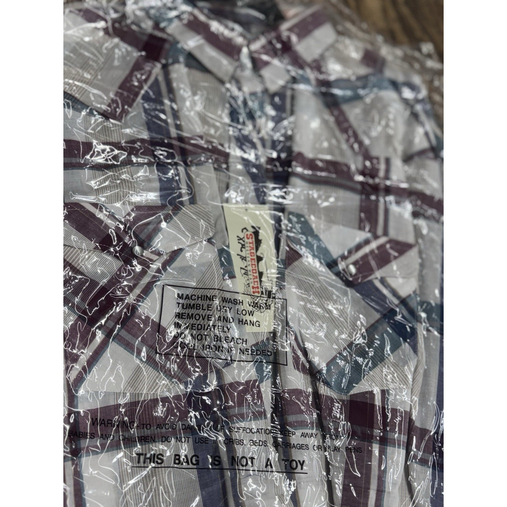 Vintage Stagecoach Western Shirt XXL Big Man Plaid Pearl Snap Short Sleeve New