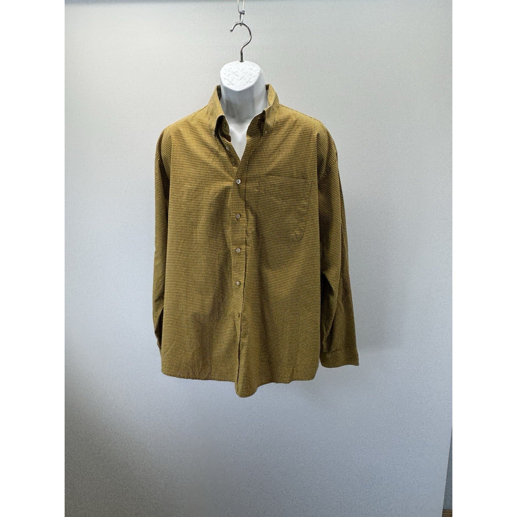 HAGGAR FOREVERNEW Men's Long Sleeve Shirt XL Gold Blue Plaid