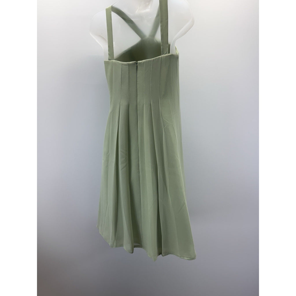 B2 Women's Green Satin Halter Crepe Back Mini Dress Size 2