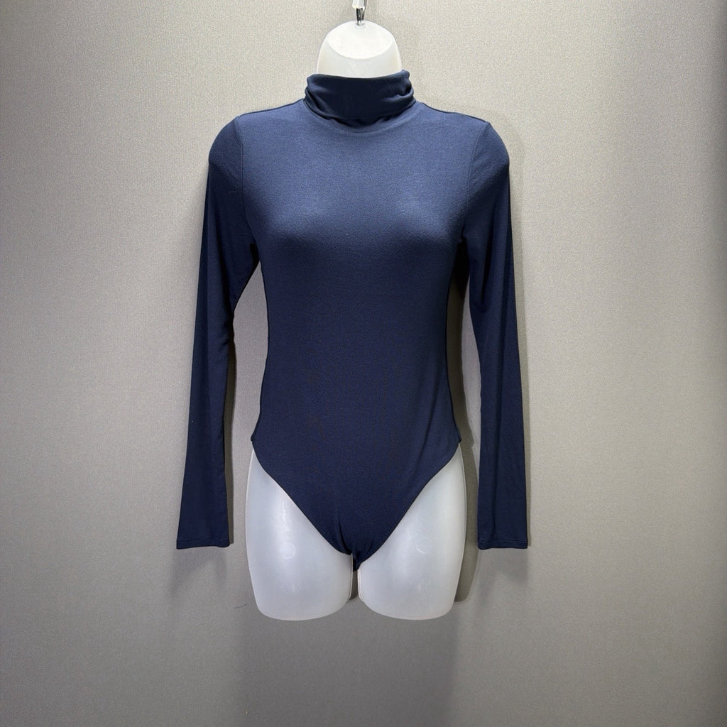 Naked Wardrobe Women’s Blue Long Sleeve One Piece Thong Bodysuit Size Medium NWT