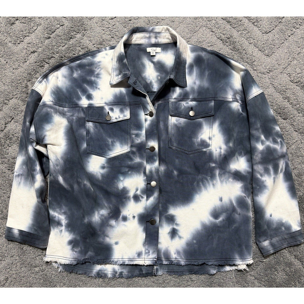 Anthropologies Easel LA Women’s Blue White Tie Dye Oversized Button Up Shacket M