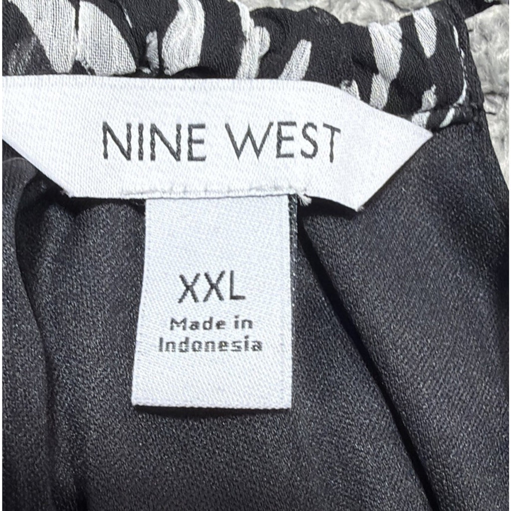 NWT Nine West Women’s XXL Black White Zebra Print Sleeveless Ruffle Hem Dress
