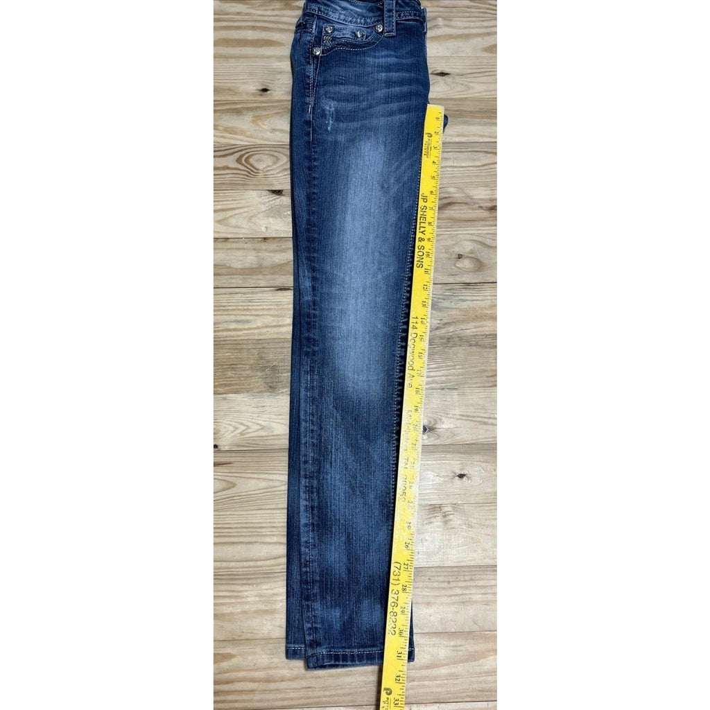 Miss Me Signature Rise Skinny Blue Jeans Womens Size 27x31 Rhinestones Embellish